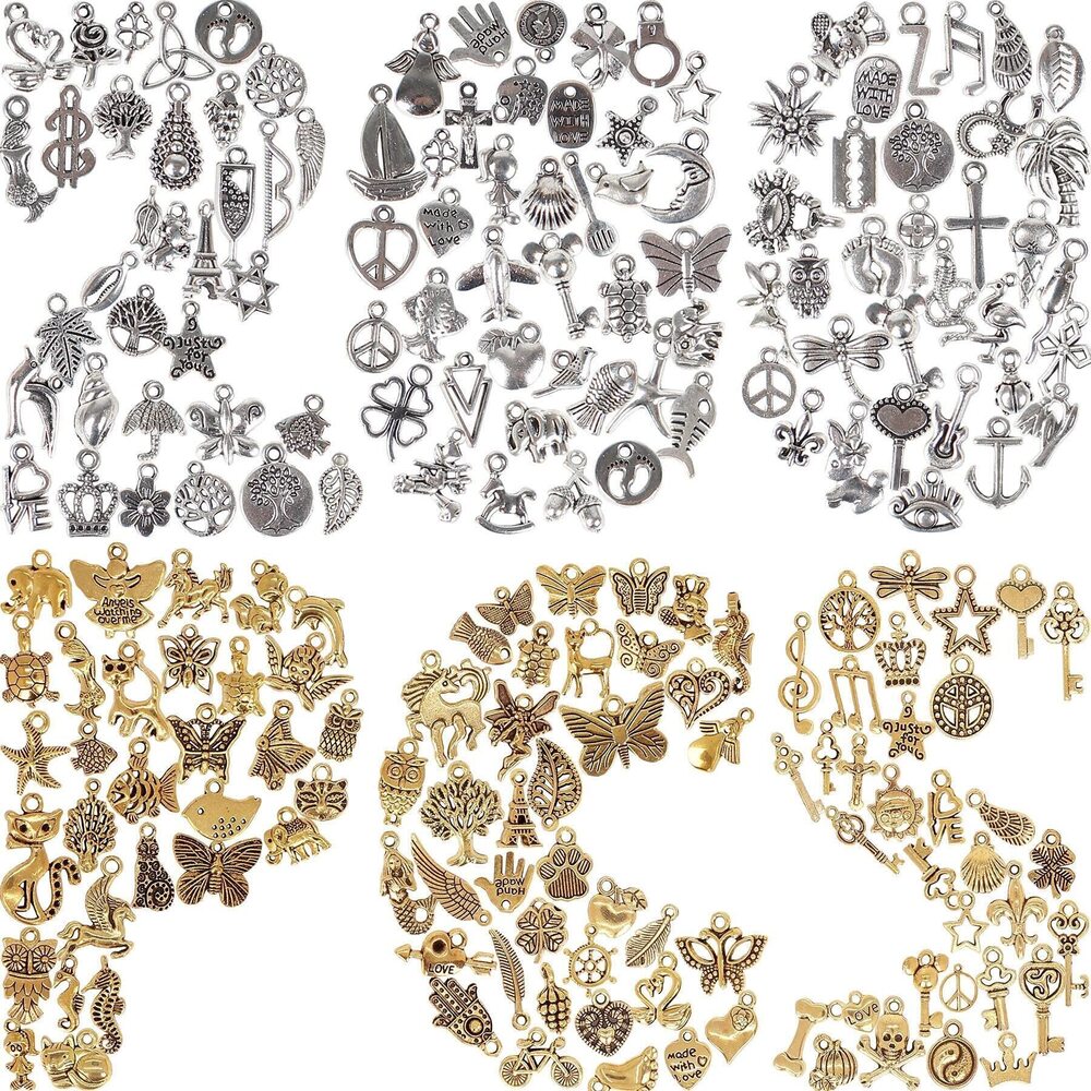 2230 200 Pack of Jewelry Charms Mixed Smooth Silver Metal Charms Pendants